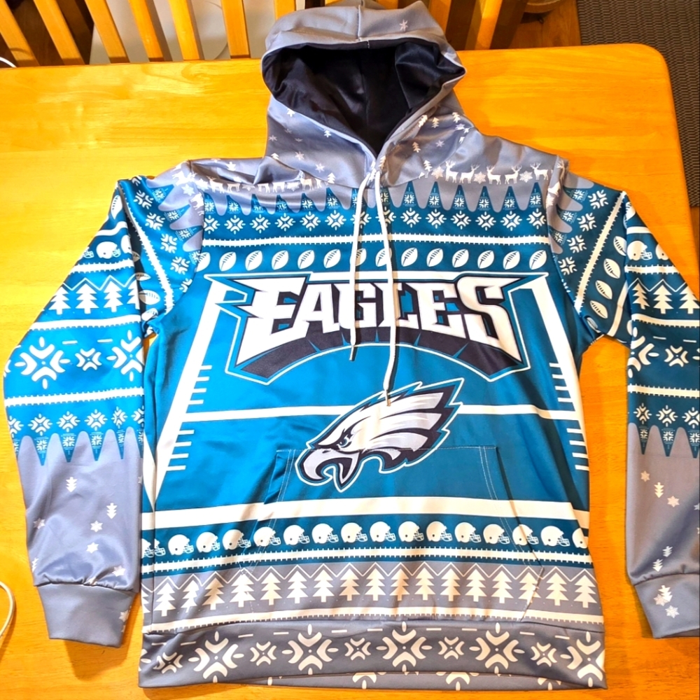 Philadelphia Eagles NFL  All Over Print Christmas Pullover Hoodie - Size MEDIUM